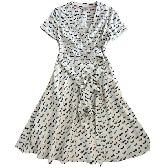 BODEN Midi Faux Wrap Lara Printed In Sunglasses Chic Dress Size 4L - Picture 9 of 11